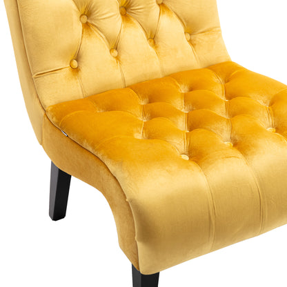 Modern Velvet Armless Accent Living Room Chair / Leisure Chair,Upholstered Fabric Button Comfortable Chair with Wooden Legs for Bedroom, Living Room, Office (Mustard Velvet)