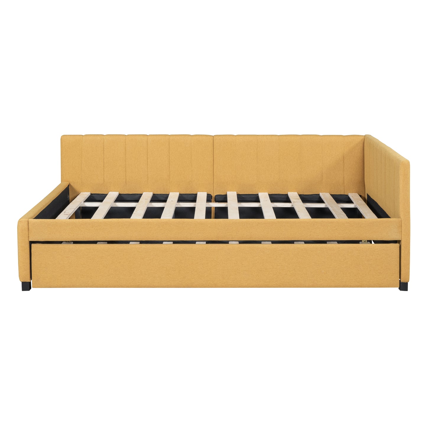 Full Size Upholstered Daybed with Trundle Sofa Bed Frame No Box Spring Needed, Linen Fabric(Yellow)