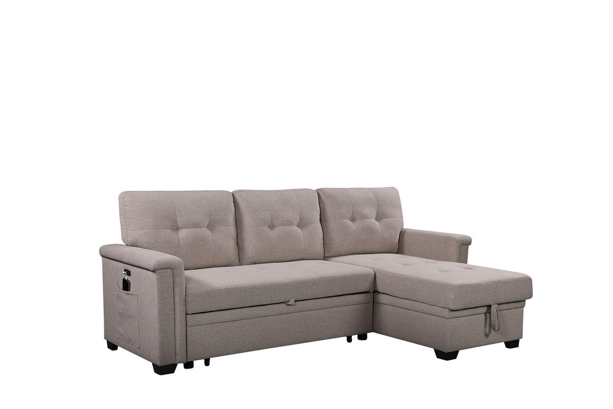 84" Light Gray Reversible Sleeper Sectional Sofa with Storage Chaise, USB Charging Ports and Pocket