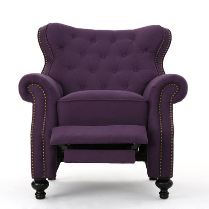 Accented Push Back Recliner Chair with Rolled Arms in Plum, Enjoy Cocooning Comfort