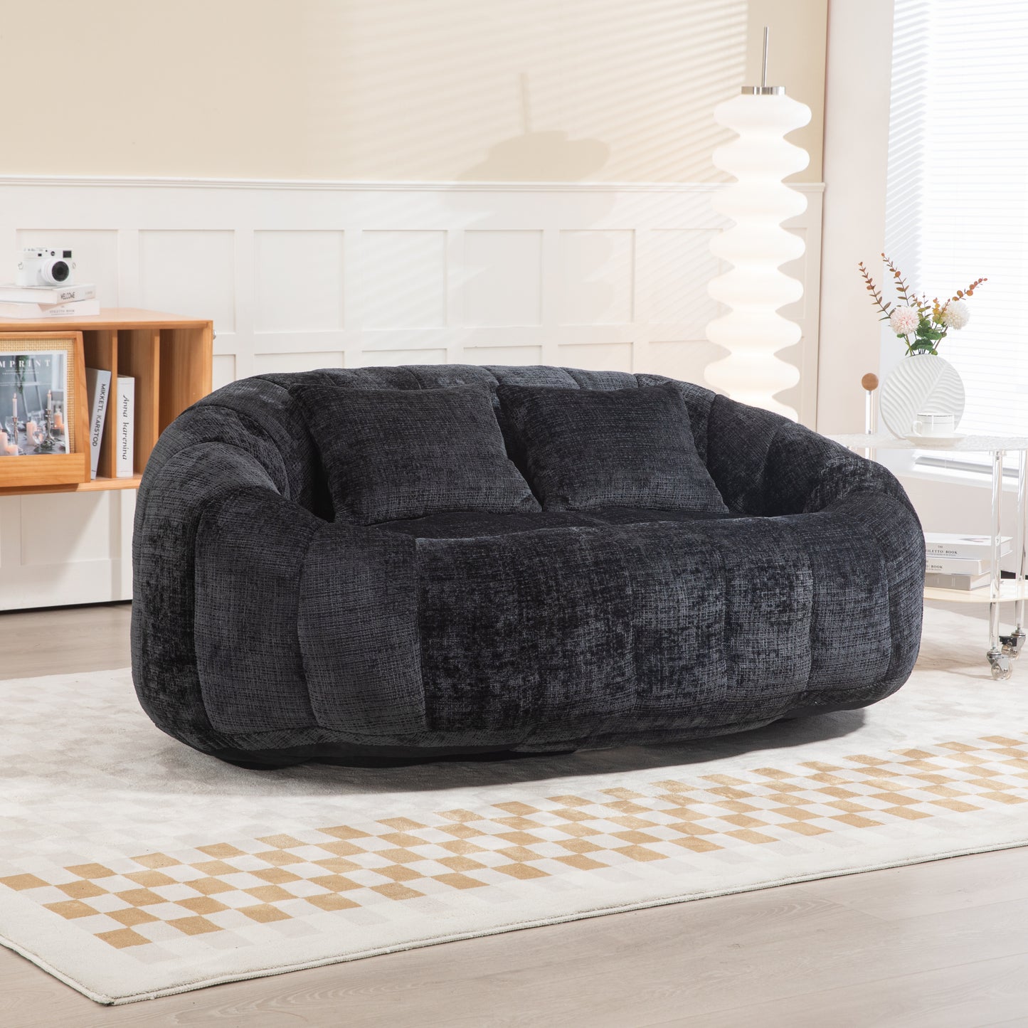 Bean Bag sofa Lazy Sofa Durable Comfort Lounger High Back Bean Bag Chair Couch for Adults and Kids, Indoor & Outdoor, Accent Floor Soft Lounge Chair (Black chenille)