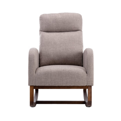 Rocking Chair, Modern Glider Chair, Recliner Armchair with Wood Legs and Side Pocket, Nursery Rocking Accent Chair with High Back for Living Room Bedroom (Grey linen)