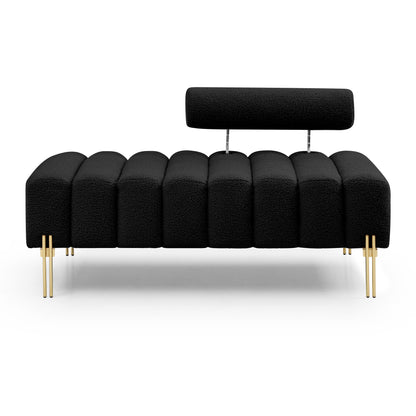 53.2" Width Modern End of Bed Bench Sherpa Fabric Upholstered 2 Seater Sofa Couch Entryway Ottoman Bench Fuzzy Sofa Stool Footrest Window Bench with Gold Metal Legs for Bedroom Living Room,Black