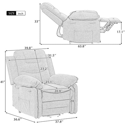 Massage Recliner,Power Lift Chair for Elderly with Adjustable Massage and Heating Function,Recliner Chair with Infinite Position and Side Pocket for Living Room,Blue