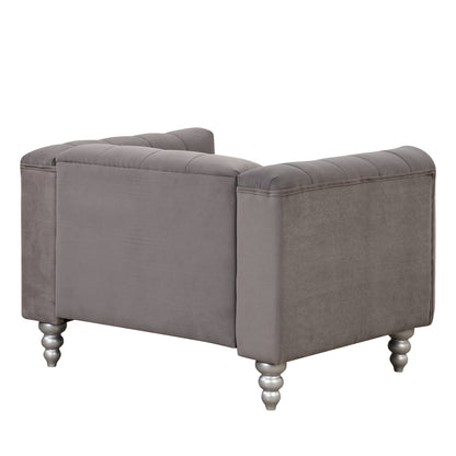 42" Modern Sofa Dutch Fluff Upholstered sofa with solid wood legs, buttoned tufted backrest,gray