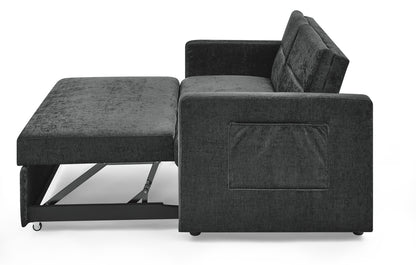 Loveseats Sofa Bed with Pull-out Bed,Adjsutable Back and Two Arm Pocket,Black (54.5"x33"x31.5")