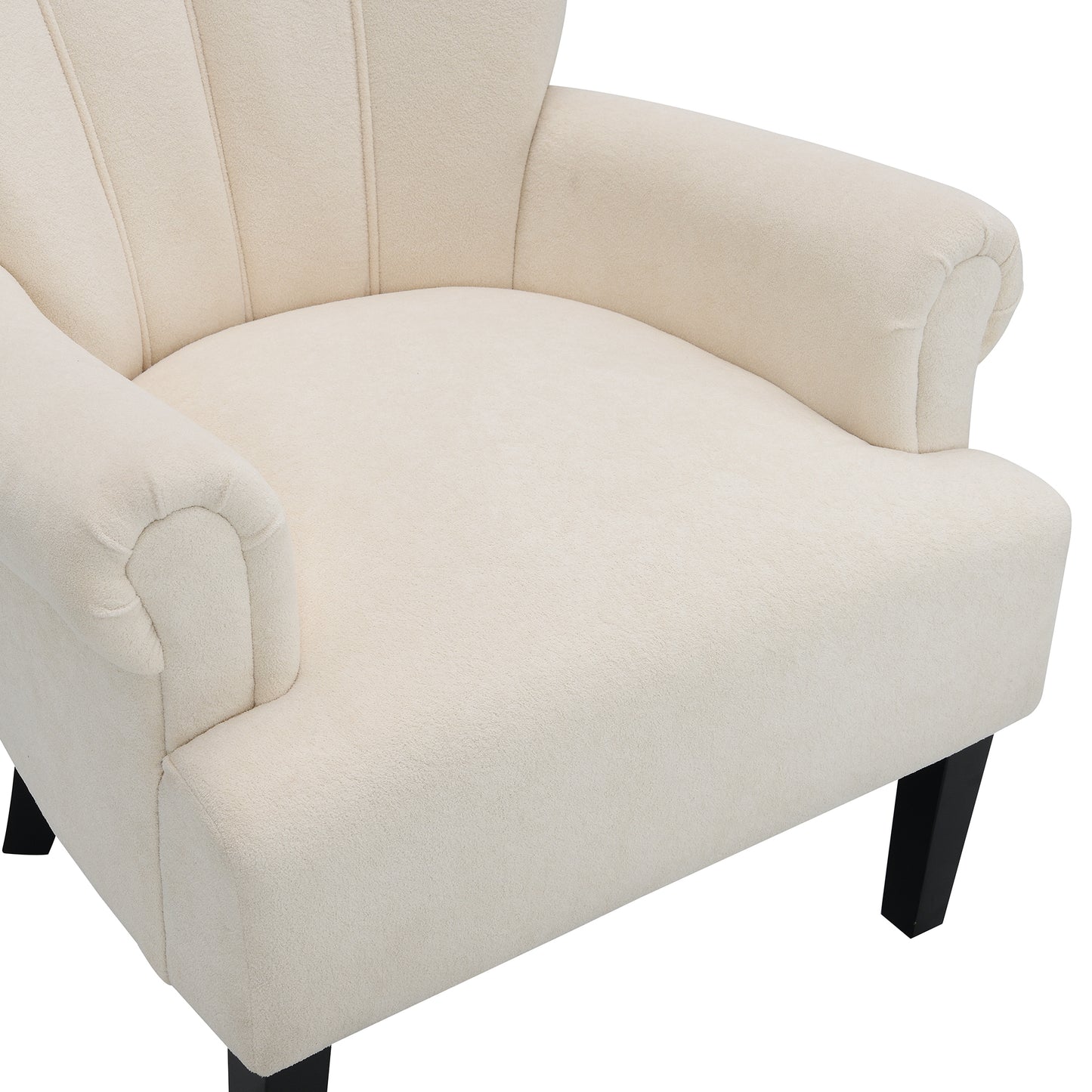 Modern Accent Living Room Chairs,Polyester Armchair Club Chair with channel back, Accent chair for Living room, Bedroom Reading room, soft fabric, wooden Leg, Beige