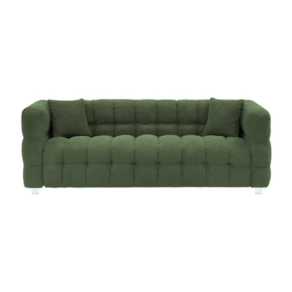 Green teddy fleece sofa 80 "discharge in living room bedroom with two throw pillows hardware foot support