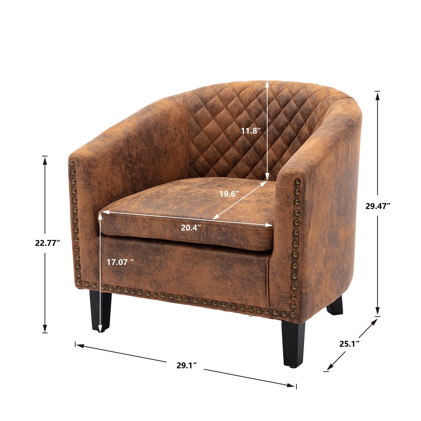 Barrel Chairs with Soft Padded Armrest, Club Chairs with nailheads and solid wood legs for Living Room Bedroom Waiting Room (Coffee PU)