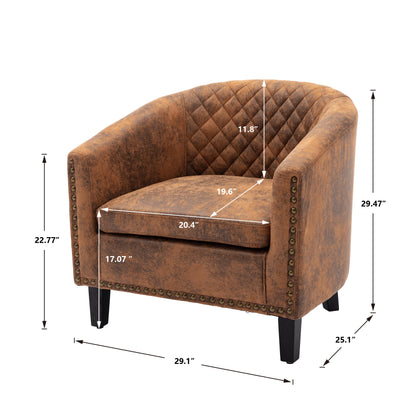 Barrel Chairs with Soft Padded Armrest, Club Chairs with nailheads and solid wood legs for Living Room Bedroom Waiting Room (Coffee PU)