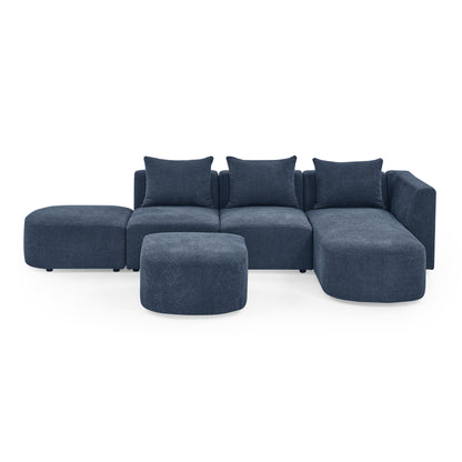 L Shape Sectional Sofa with Right Side Chaise and Ottoman, Modular Sofa, DIY Combination, Loop Yarn Fabric, Navy