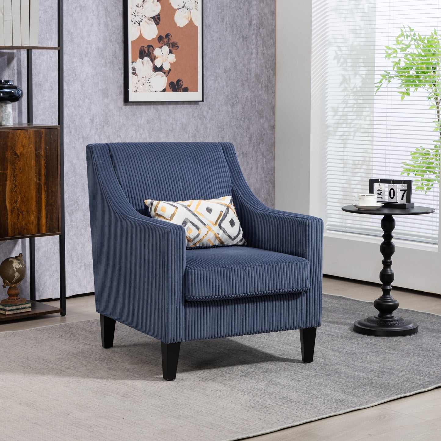 Modern Accent Chair,Upholstered Armchair with Scooped Arms for Bedroom,Apartment,Studio,Office,Waiting Room(Blue Corduroy)