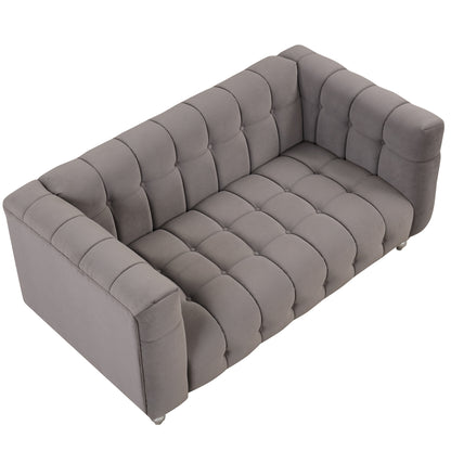 63" Modern Sofa Dutch Fluff Upholstered sofa with solid wood legs, buttoned tufted backrest,gray