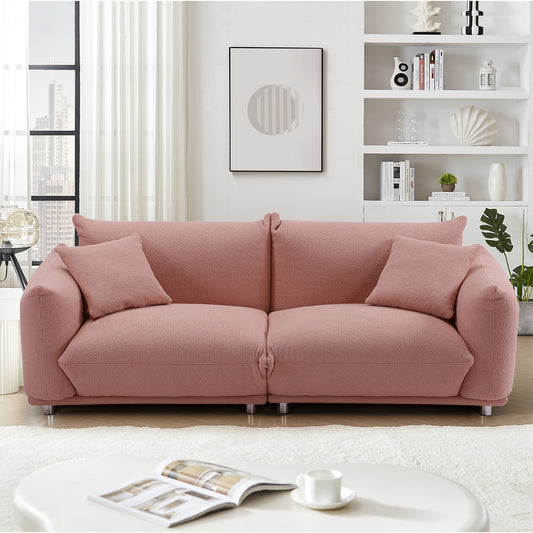 Oversized Loveseat Sofa for Living Room, Sherpa Sofa with Metal Legs, 3 Seater Sofa, Solid Wood Frame Couch with 2 Pillows, for Apartment Office Living Room - PINK