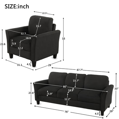 Living Room Furniture chair and 3-seat Sofa (Black)