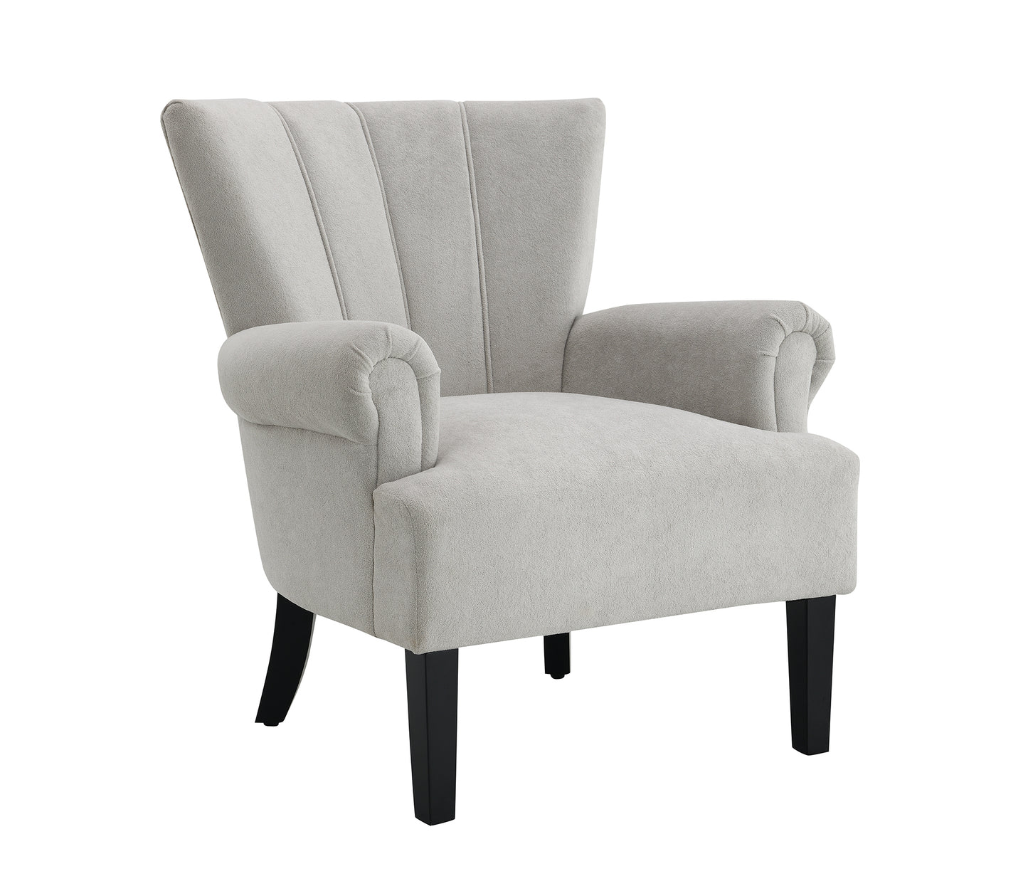 Modern Accent Living Room Chairs,Polyester Armchair Club Chair with channel back, Accent chair for Living room, Bedroom Reading room, soft fabric, wooden Leg, Light Grey