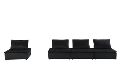 120" Black Velvet 4 Pc Modular Sofa