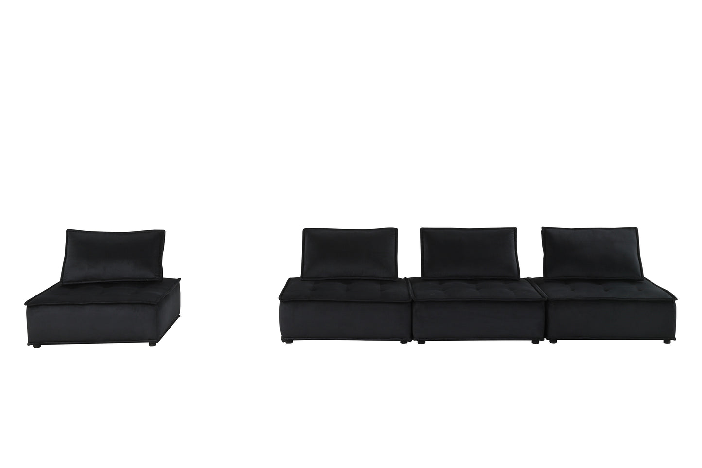 120" Black Velvet 4 Pc Sectional Sofa