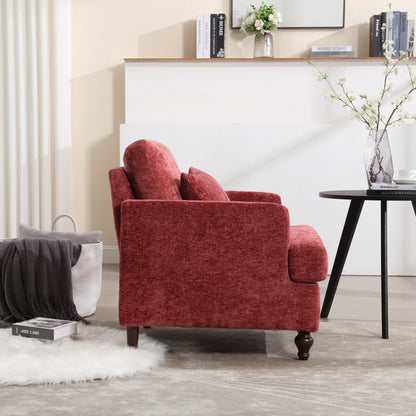 Wood Frame Armchair, Modern Accent Chair Lounge Chair for Living Room,Tufted Club Chair, Mid Century Modern Arm Chairs with Studded, Solid Wood Frame, for Bedroom, Reading(Wine red Chenille)