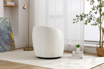 Fabric Swivel Accent Armchair Barrel Chair With Black Powder Coating Metal Ring,Ivory