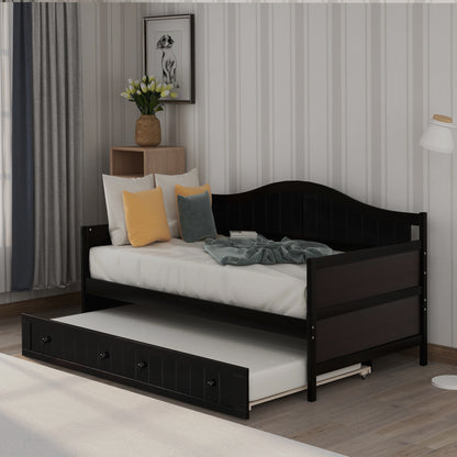 Wooden Daybed with Trundle Bed, Sofa Bed for Bedroom Living Room, Espresso