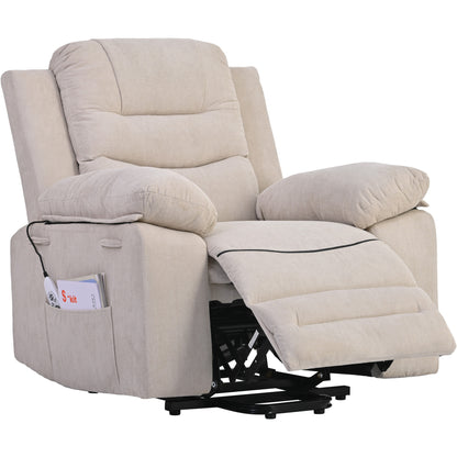 Massage Recliner,Power Lift Chair for Elderly with Adjustable Massage and Heating Function,Recliner Chair with Infinite Position and Side Pocket for Living Room,Beige