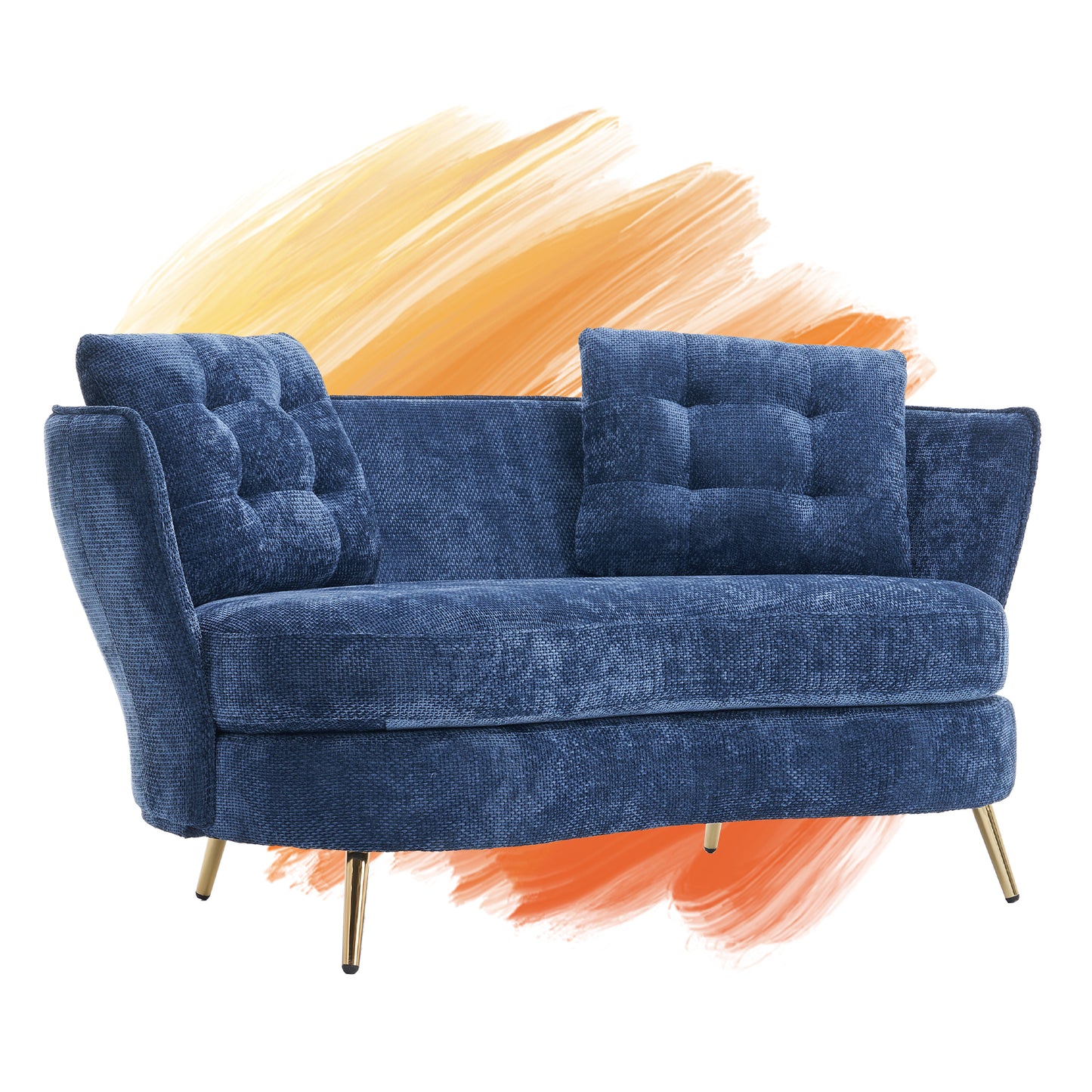 Polyester fiber Loveseat Sofa Upholstered Couch with Golden Metal Legs Club Two-Seat Sofa for Living Reading Room Bedroom Apartment Small Space Dorm,Blue