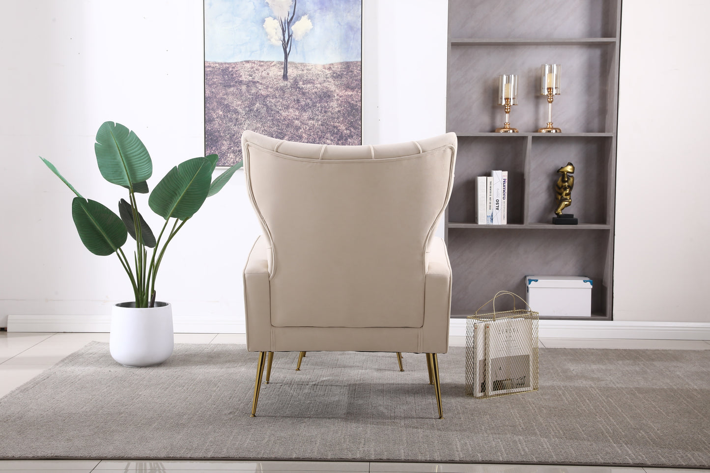 Modern Accent Chair with Ottoman, Comfy Armchair for Living Room, Bedroom, Apartment, Office (Beige)