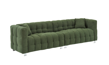 102-inch green teddy fleece sofa with two throw pillows in living room Bedroom apartment sofa supported by hardware feet