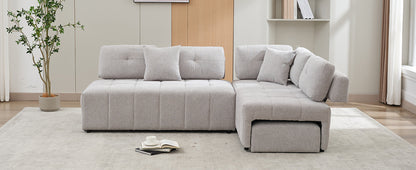 91.73" L-shaped Sofa Sectional Sofa Couch with 2 Stools and 2 Lumbar Pillows for Living Room, Light Grey