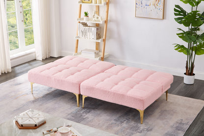 71" Convertible sofa bed futon with gold metal legs teddy fabric