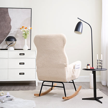 Modern Rocking Chair with High Backrest,Teddy Material Comfort Arm Rocker, Lounge Armchair for Living Room