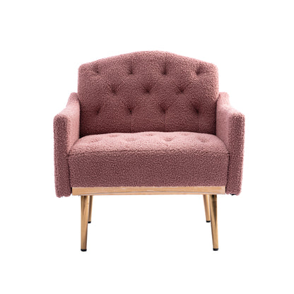 Modern Accent Chair with Arms, Tufted Decorative Fabric Armchair with Gold Metal Legs, Upholstered Reading Chair for Living Room Bedroom Office