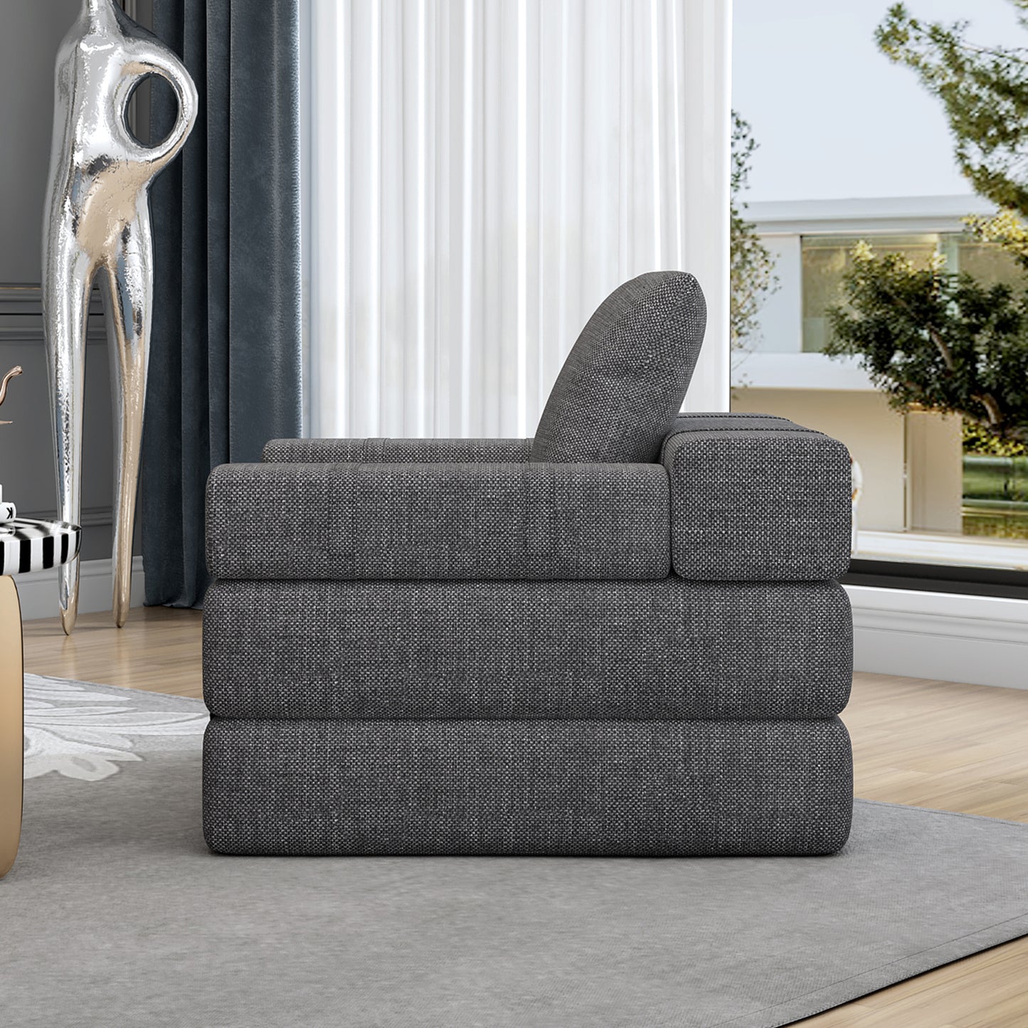 Single sofa chair that converts to a single sofa bed for living room, guest room, playroom, Dark Grey