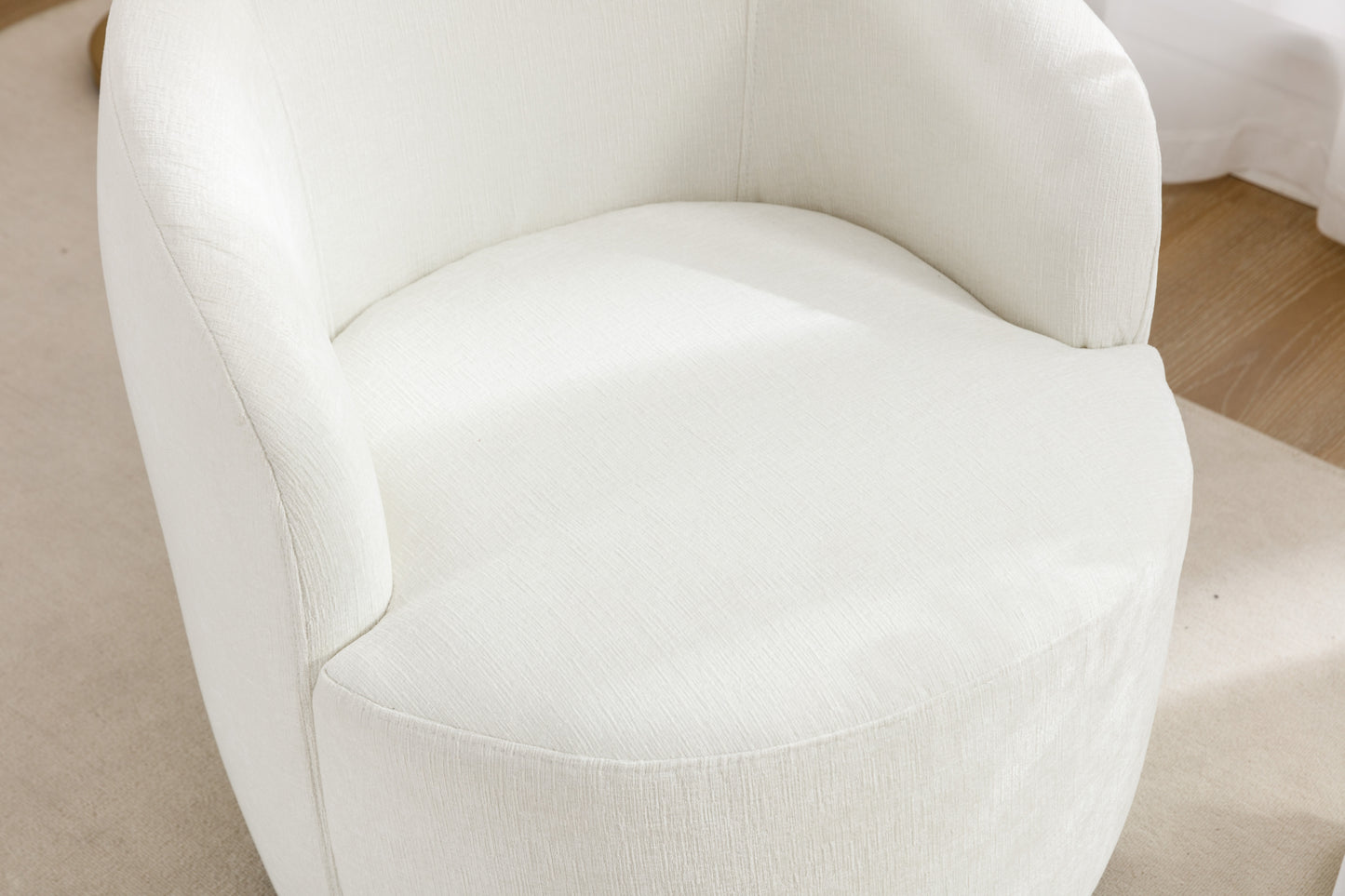 Fabric Swivel Accent Armchair Barrel Chair With Black Powder Coating Metal Ring,Ivory