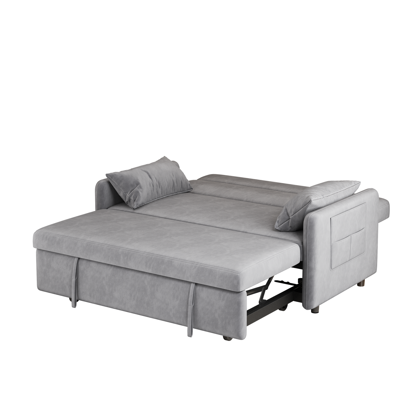 Sofa Pull Out Bed Included Two Pillows 54" Grey Velvet Sofa for Small Spaces