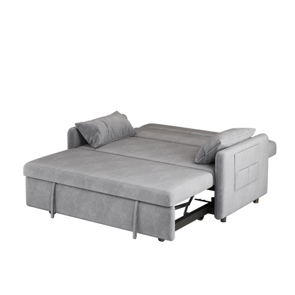 Sofa Pull Out Bed Included Two Pillows 54" Grey Velvet Sofa for Small Spaces