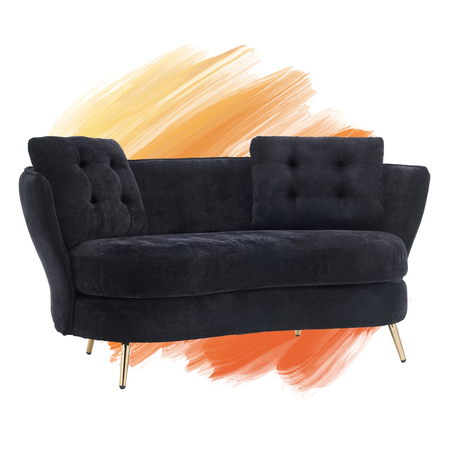 Polyester fiber Loveseat Sofa Chair Upholstered Couch with Golden Metal Legs Club Two-Seat Sofa for Living Reading Room Bedroom Apartment Small Space Dorm,Black.