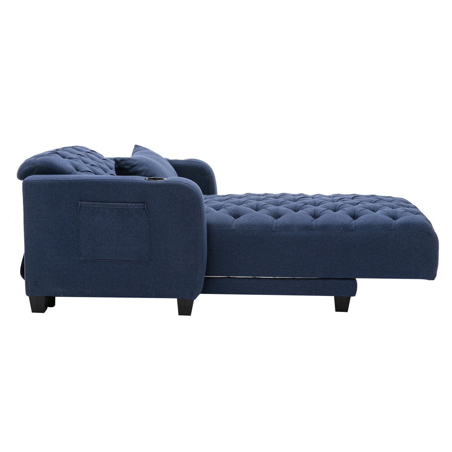 Multifunctional Living Room Leisure Chaise Lounge Barry Tufted Comfy Armchair Wireless Charging, Smooth Reclining Backrest & Lumbar Pillow for Home Apartment (Navy linen)