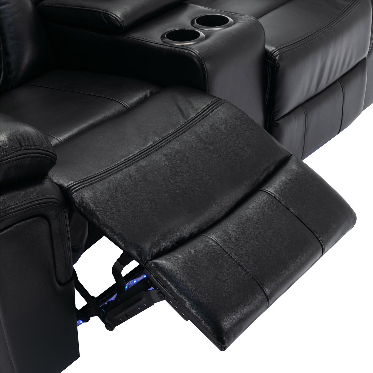 Home Theater Seating Manual Recliner Loveseat with Hide-Away Storage, Cup Holders and LED Light Strip for Living Room, Black