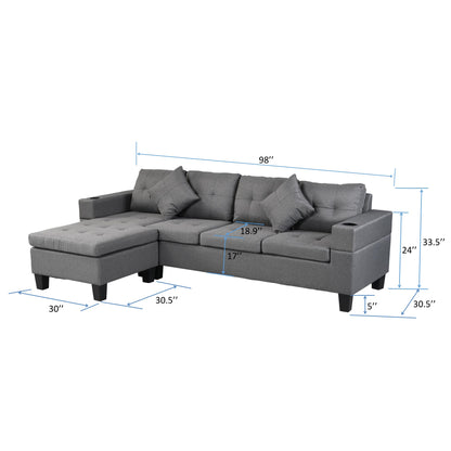 Sectional Sofa Set for Living Room with L Shape Chaise Lounge,cup holder and Left or Right Hand Chaise Modern 4 Seat