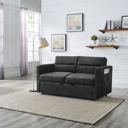 Loveseats Sofa Bed with Pull-out Bed,Adjsutable Back and Two Arm Pocket,Black (54.5"x33"x31.5")