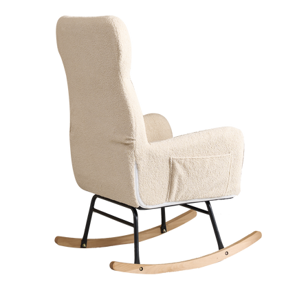 Modern Rocking Chair with High Backrest,Teddy Material Comfort Arm Rocker, Lounge Armchair for Living Room