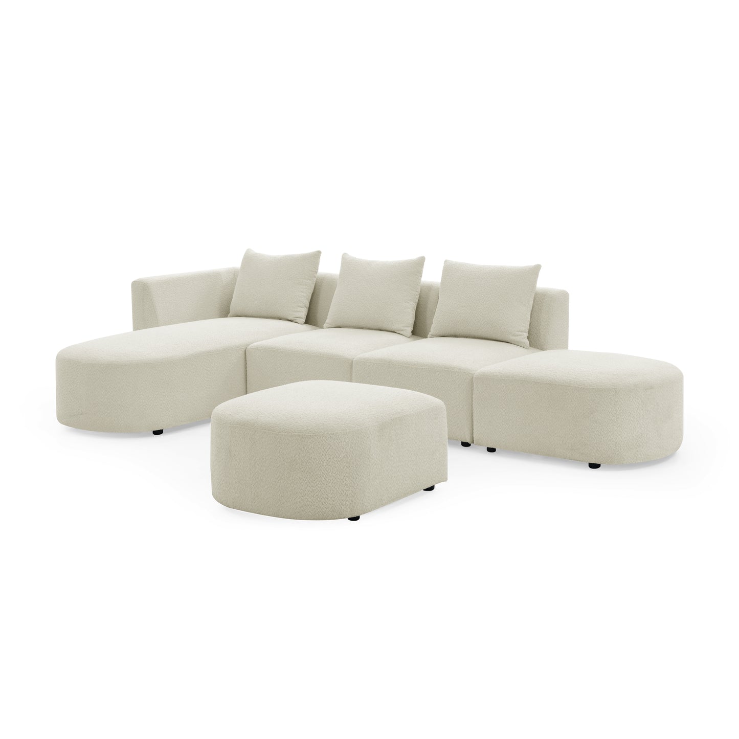 L Shape Sectional Sofa with Left Side Chaise and Ottoman, Modular Sofa, DIY Combination, Loop Yarn Fabric, Beige