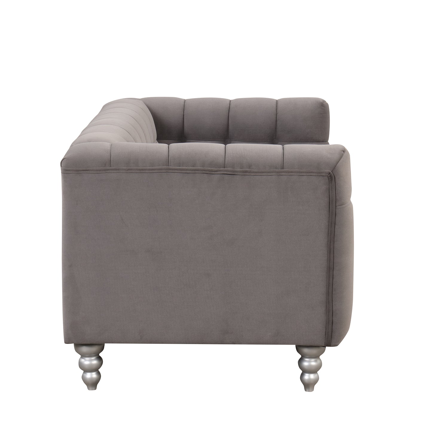 63" Modern Sofa Dutch Fluff Upholstered sofa with solid wood legs, buttoned tufted backrest,gray