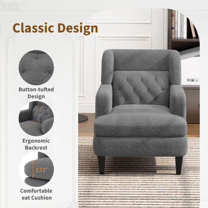 Upholstered Accent Chair Tufted Armchair for Living Room and Bedroom, Dark Grey