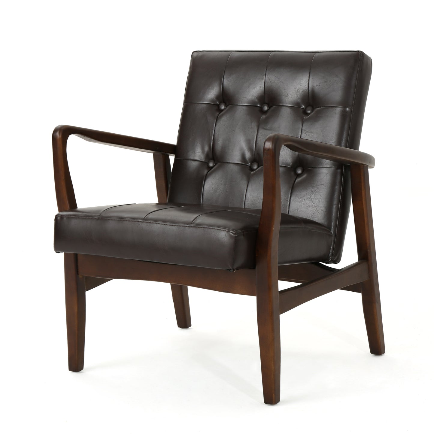 CLUB CHAIR, Mid Century Modern Faux Leather Club Chair with Wood Frame