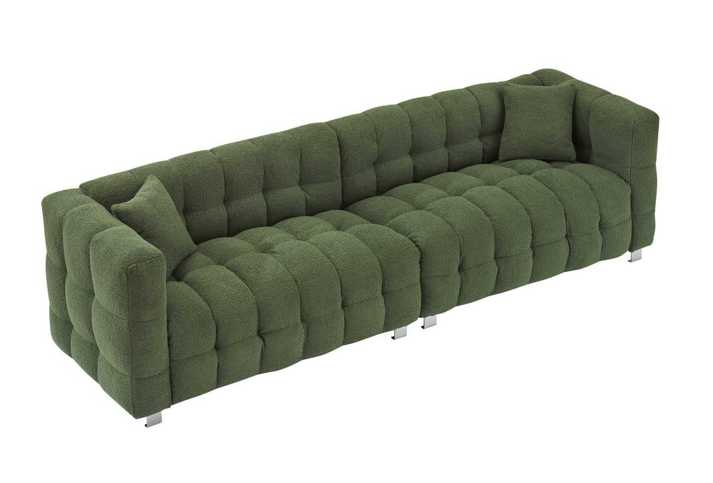 102-inch green teddy fleece sofa with two throw pillows in living room Bedroom apartment sofa supported by hardware feet