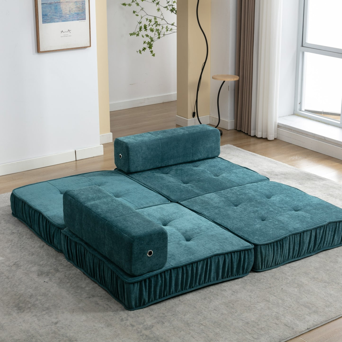 Folding Sofa Bed, Futon Sleeper Chair, Convertible Chair Floor Couch & Sleeping Mattress for Living Room, Guest Room, Home Office, Apartment, Small space, Bed, Removable Back Cushion, Green, 1 Seat