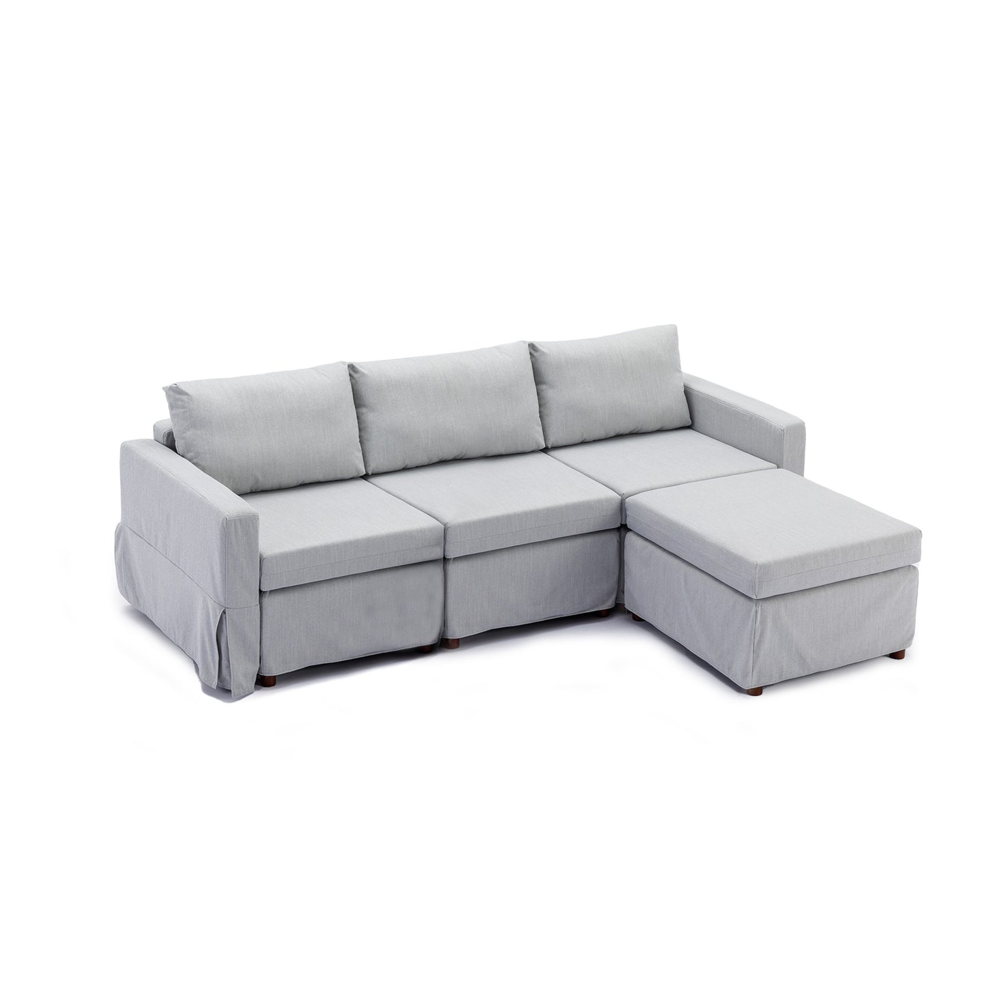 3 Seat Module Sectional Sofa Couch With 1 Ottoman,Seat Cushion and Back Cushion Removable and Washable,Light Grey